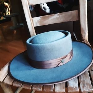 Brixton Faded Brown/Bluish Grey Wide Brim Fedora